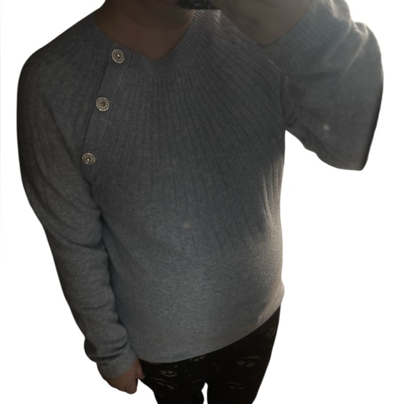 Talbots Light Blue and White Sweater with Jewel Accents - Picture 7 of 8